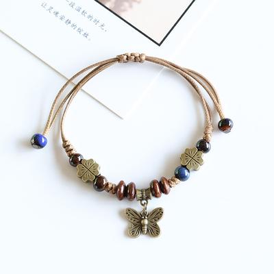 Personality Adjustable Ceramic Beaded Bracelet Vintage Ethnic Style Butterfly Pendant Bracelet Bohemian Bracelet Jewelry Gifts