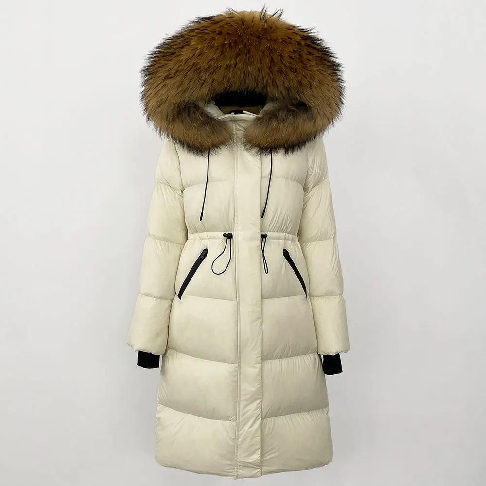 OFTBUY 2024 Winter Jacket Women Natural Real Fox Raccoon Fur Collar Hooded White Duck Down Coat Thick Warm Streetwear Casual