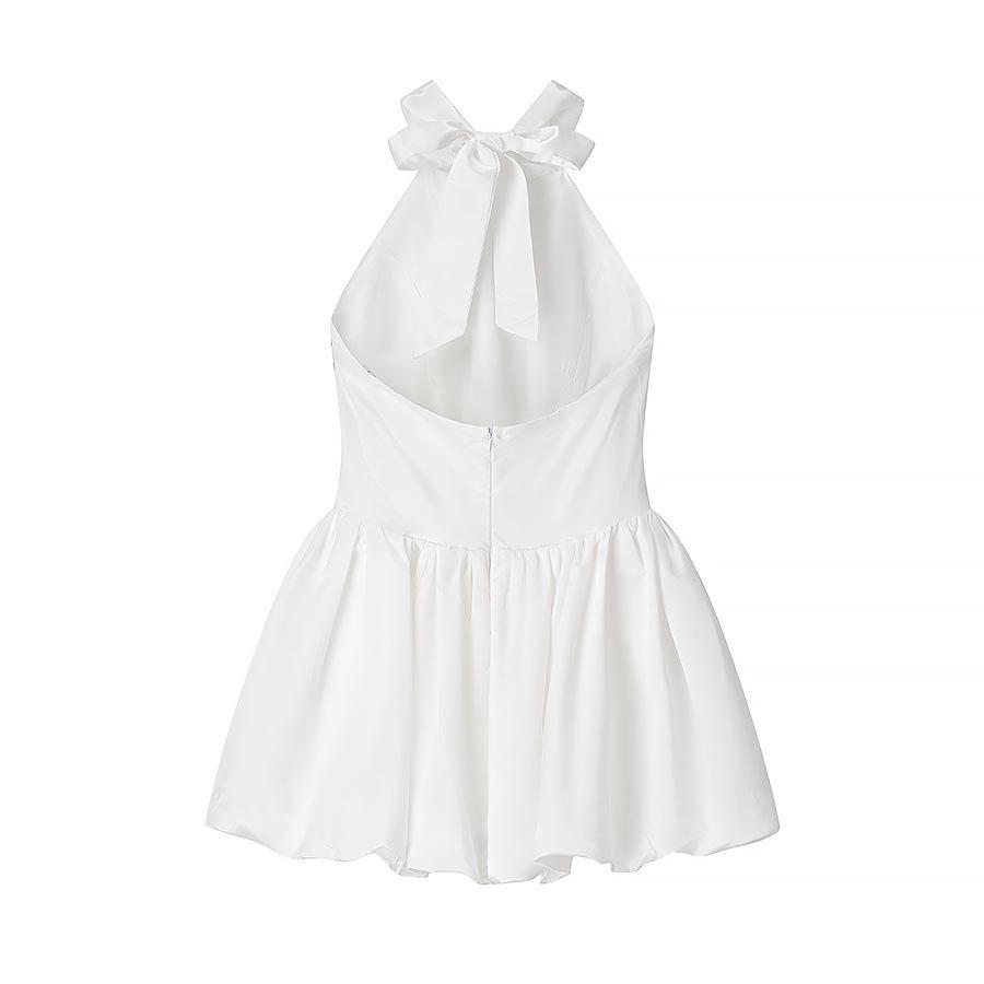 Elegant Women's European & American Style Waist-Cinching Dress with Bow Tie and Puffy Skirt