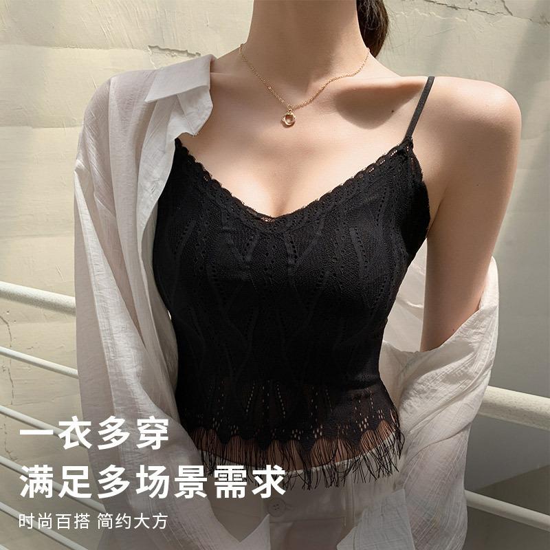 Lace Tassel Small Suspender Vest Women's Summer Inner Wear with Chest Pad Underwear Short Backing Vest Outer Wear