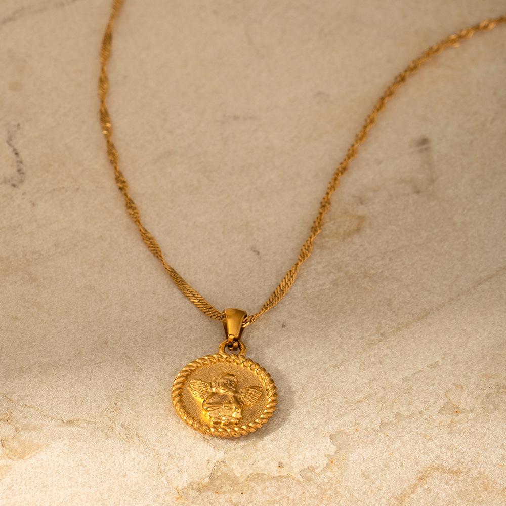 18k Gold Plated Stainless Steel Cupid Angel Necklace