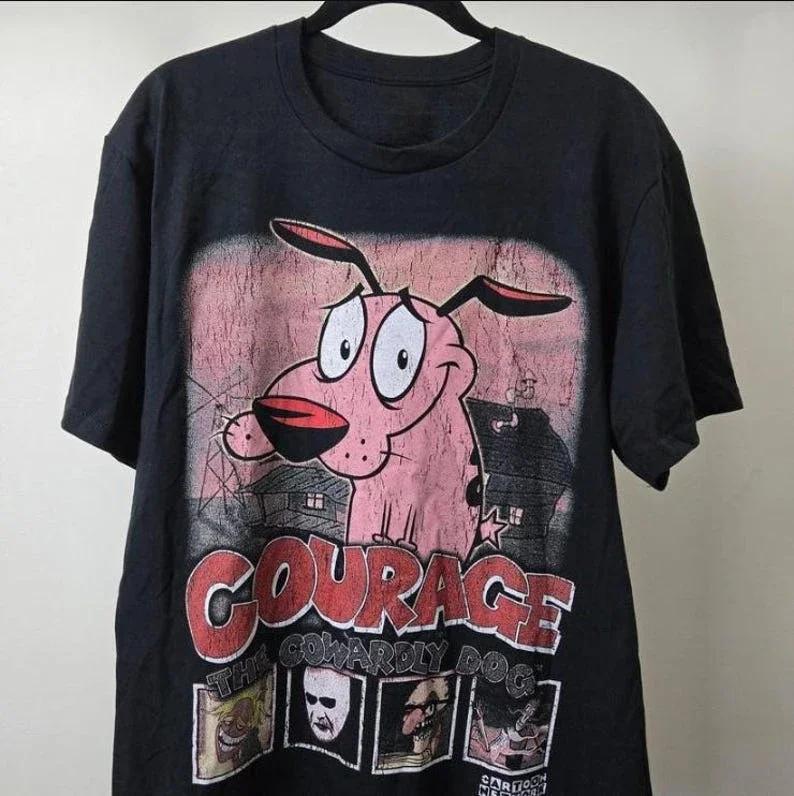 Vintage Courage the Cowardly Dog Cartoon Print Short Sleeve TShirt Retro Unisex Graphic Tee S Nostalgia Summer Streetwear Top