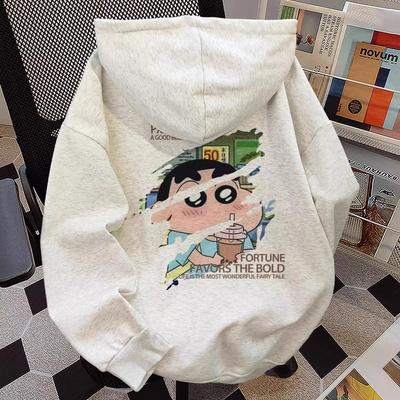 MINISO Crayon Shin-chan Cartoon Print Youth Hooded Sweater Autumn and Winter Loose Long Sleeve Top Woman's Clothes