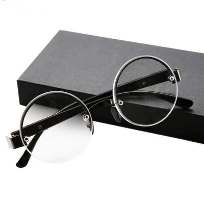Halbrahmen Runde Form Lesebrille Natürliches Kristallglas Müde Augen Brille Herren Hochauflösende Runde Form Braune Lesebrille