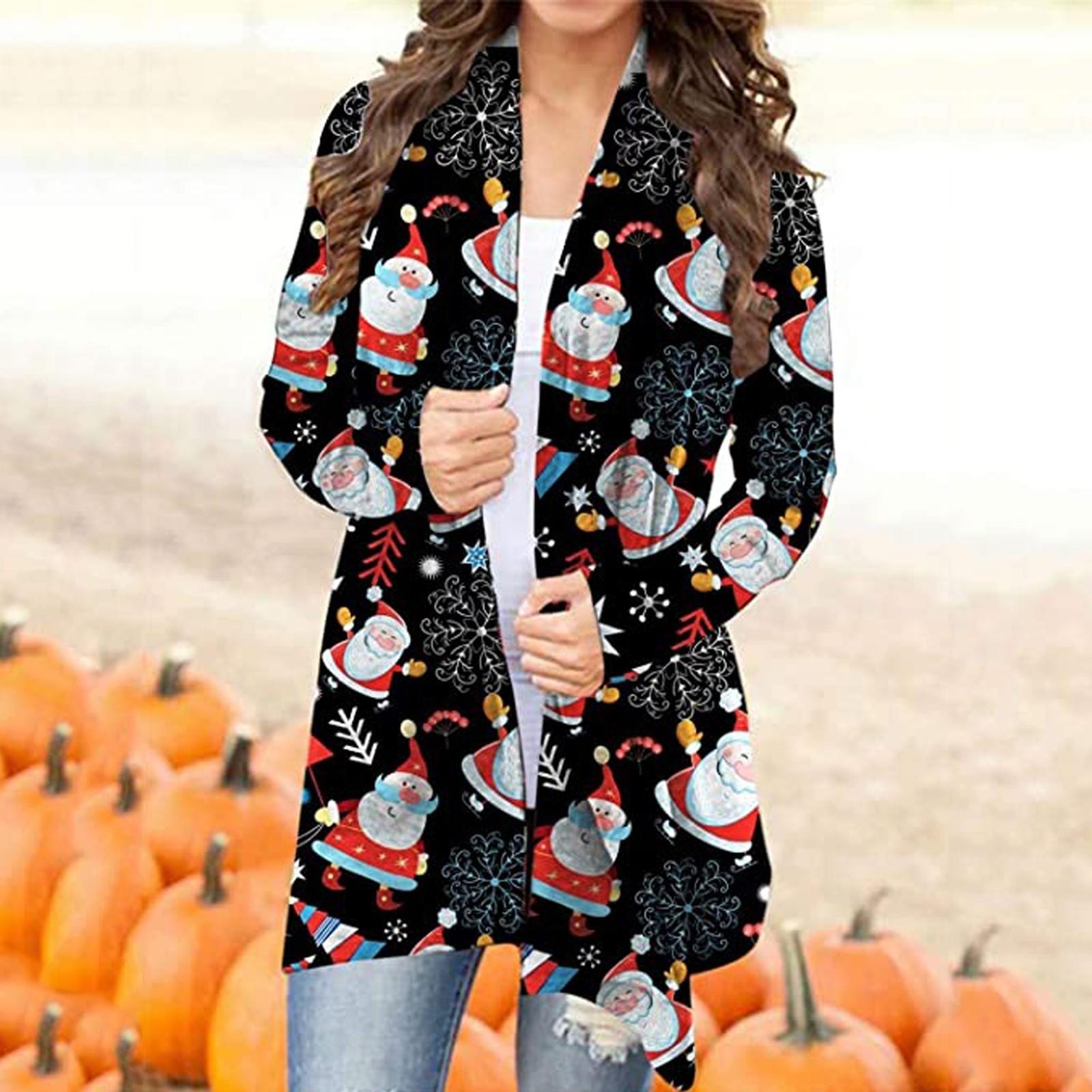 

Жіноче різдвяне пальто-кардиган із відкритим переднім відділом сніговика з довгим рукавом і струмуючим подолом S чорний