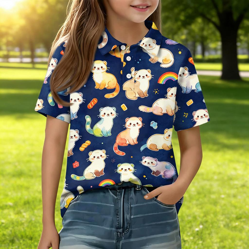 Kids Short Sleeve Polo Shirt Animal Print Casual Tee Button Down Collar Lightweight Soft Fabric Comfortable Fit Summer Wear