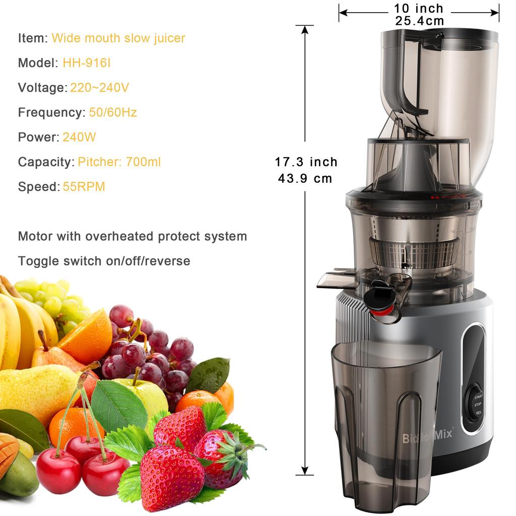 BioloMix HH‑916I Slow Cold Press Juicer Wide Mouth Masticating Juicer