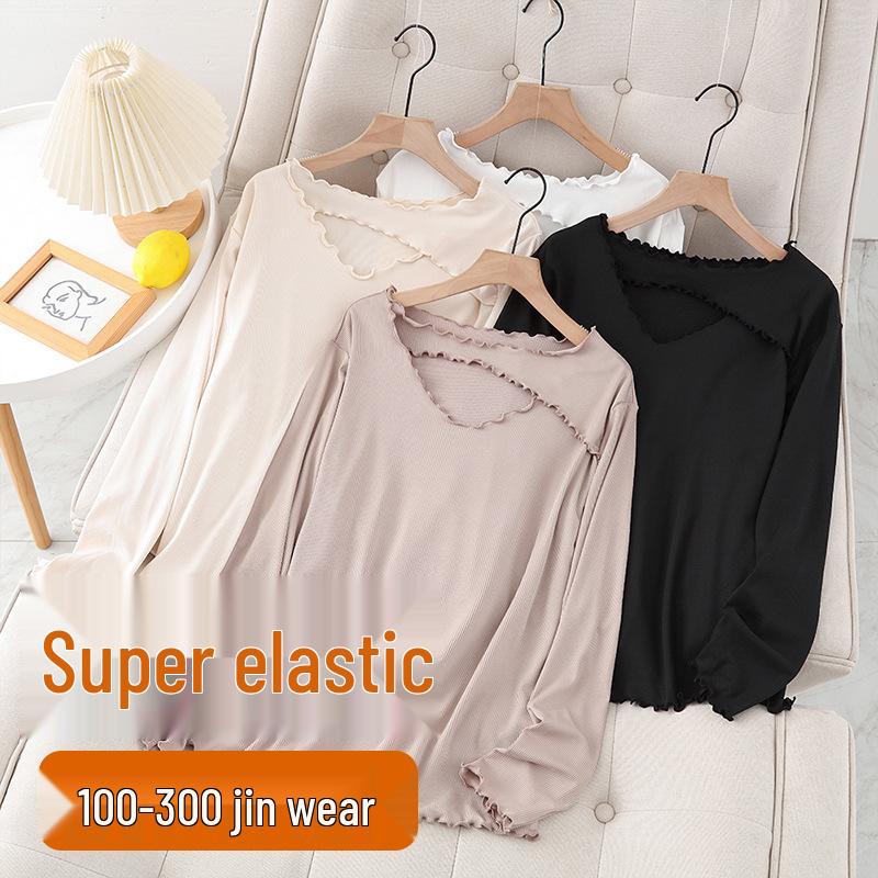 Plus Size Women s Spring Ruffle Edge Solid Color Top - Versatile Base Layer XXL
