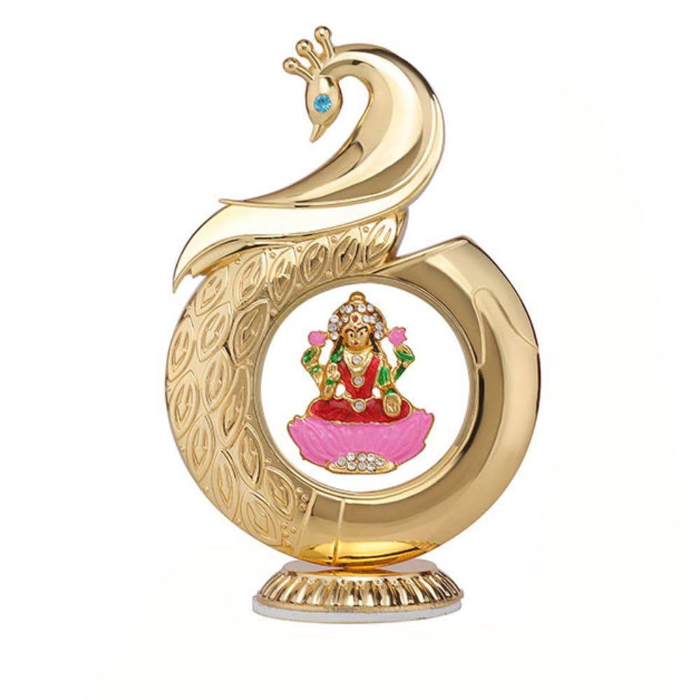 Статуэтка Лакшми Маты в форме золотого павлина, Для дома, Идол на приборную панель автомобиля - 12 см