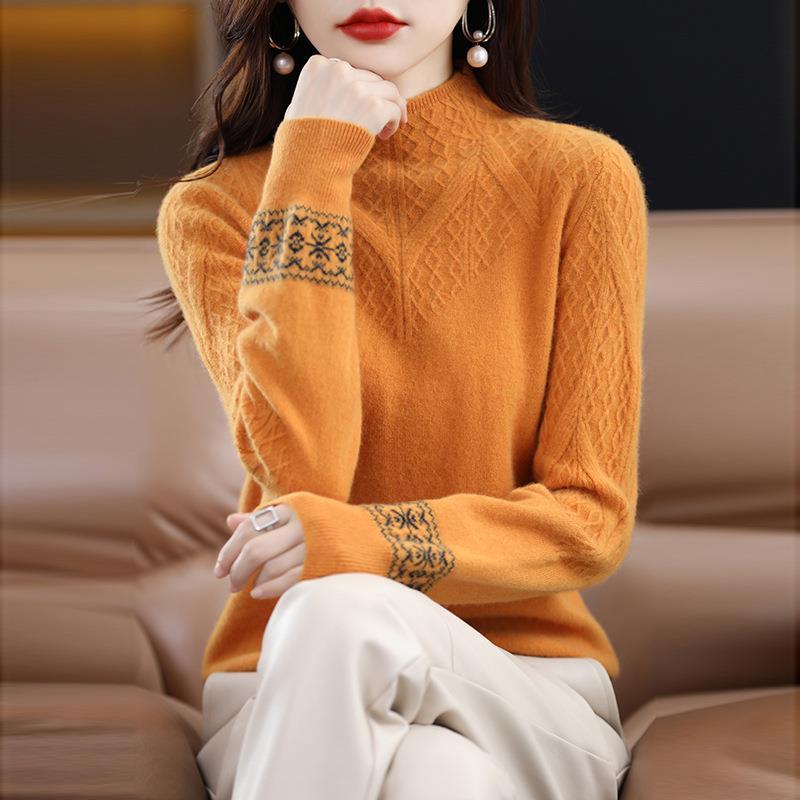Cable Knit Ribbed Pullover Sweater, Casual Solid Mock Neck Long Sleeve Sweater for Fall & Winter, Women's Clothing