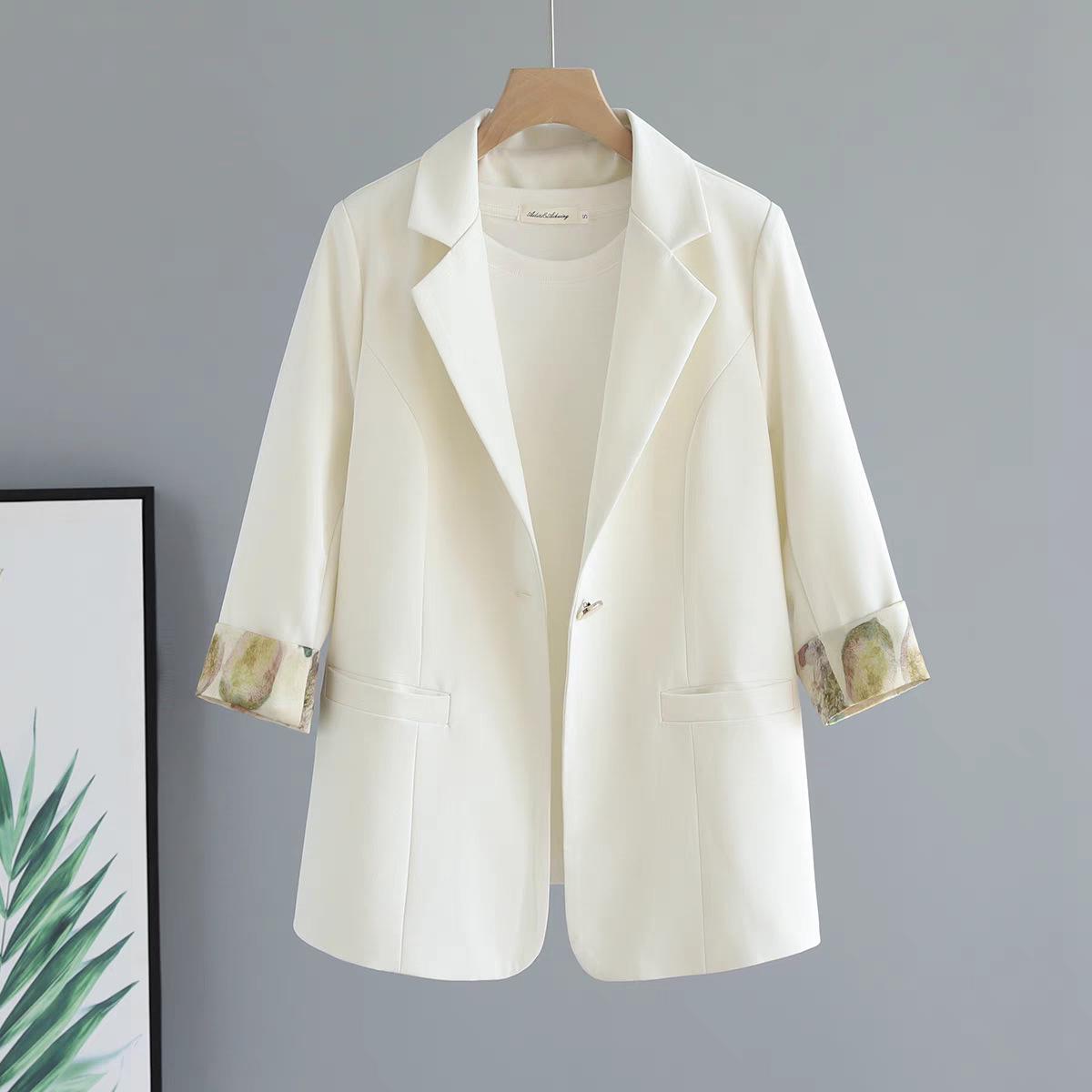 

Популярный женский летний повседневный блейзер 2025: Тонкий жакет с рукавом семь восьмых, на одной пуговице XL грязно-белый