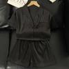 Summer High-Value Can Be Worn Outside Solid Color Ice Silk Short-Sleeved Pajamas Women'S Loose Loungewear Suit