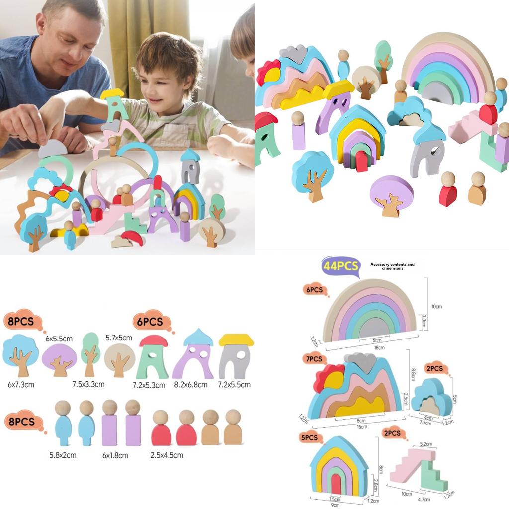 Wooden Creative Rainbow Building Blocks For Early Learning And Kids Educational Toys