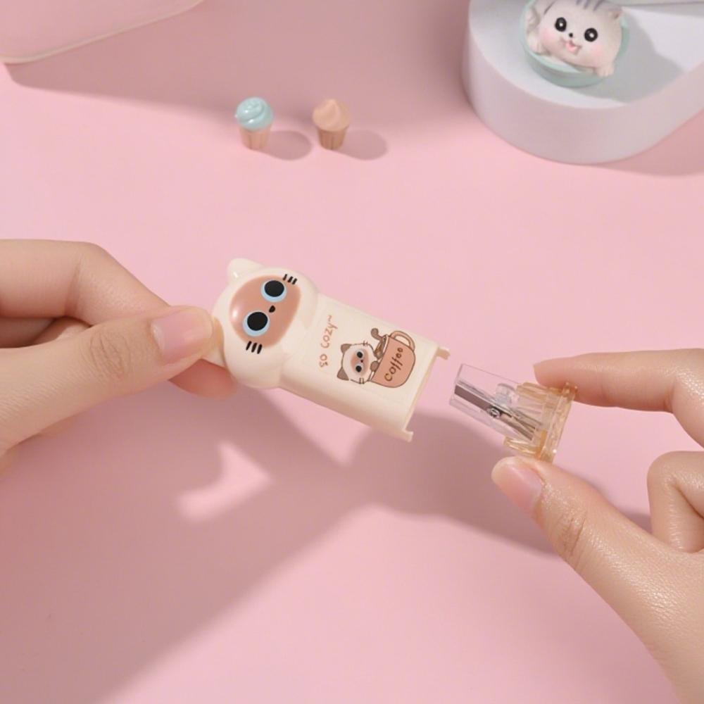 1/4pcs Cozy Cat Pencil Sharpener Mini Transparent Cartoon Kitties Manual Sharpeners Stationery School Kids Gift Reward