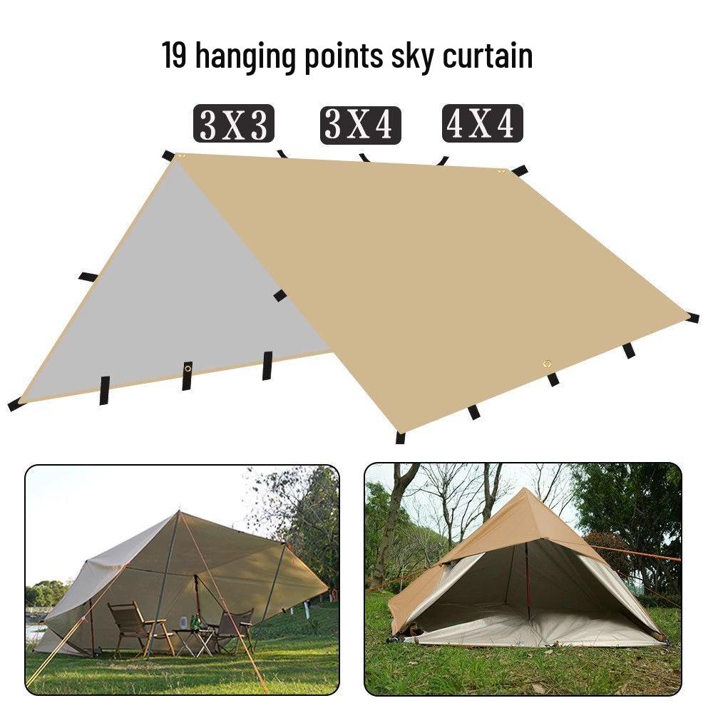 Outdoor Multifunctional Rainproof Sunshade Canopy with 19 Hanging Points and Black Glue Silver Coating for Camping