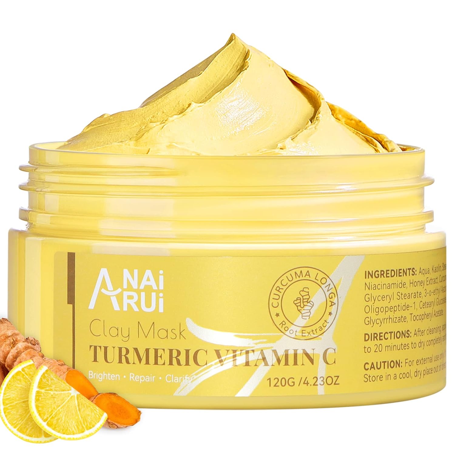 ANAiRUi Turmeric VC Clay Mask 120g, Cleansing & Brightening Face Mask for Daily Skin Care