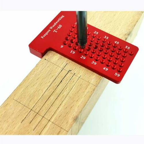 amleso T-Shaped Ruler, 1mm Hole Spacing, Woodworking Scriber, Carpenter's Marking Tool, Template, Red