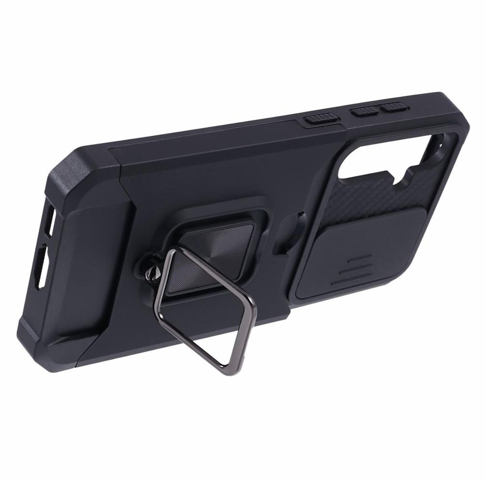 Armored Case for Samsung Galaxy S23 FE, Camera Slide Card Slot, Black + 9H Glass