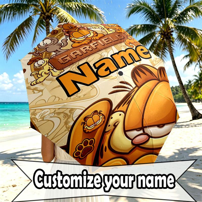 Personalisierter Garfield-Druckschirm mit individuellem Namen, Automatisches Öffnen und Schließen, Stabiler 8-Rippen-Rahmen, Für Pendeln, Camping, Wandern, Geburtstagsgeschenk