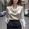Autumn Fashion Elegant Chic Solid Color Simple Stand Collar Long Sleeve Shirt Women