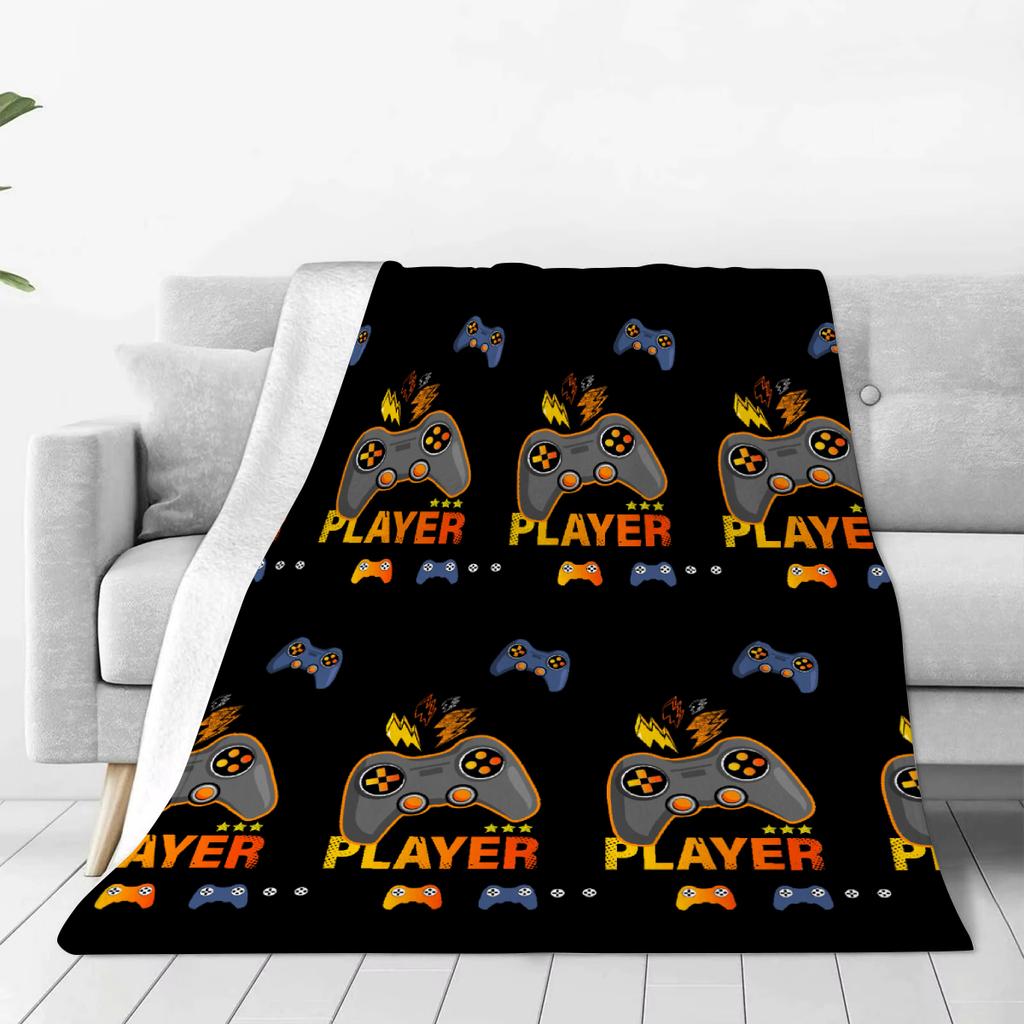 1pc Blanket Black Game Pad Player 3D Printed Comfortable Flannel Blanket for Home Living Room Bedroom Decoration Birthday Gift