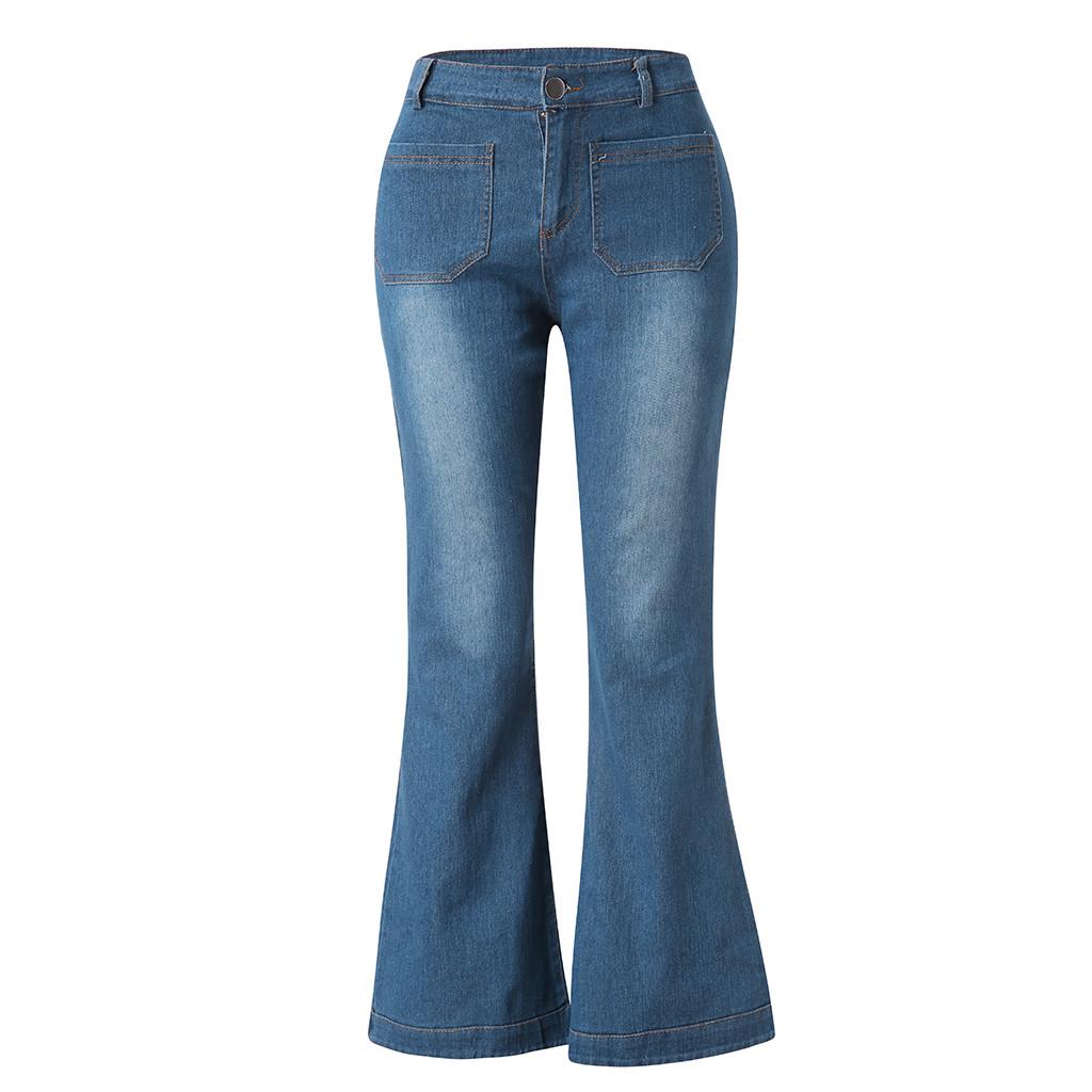  Women  Elastic Plus Loose Denim Pocket Casual Boot Cut Pant  Jeans