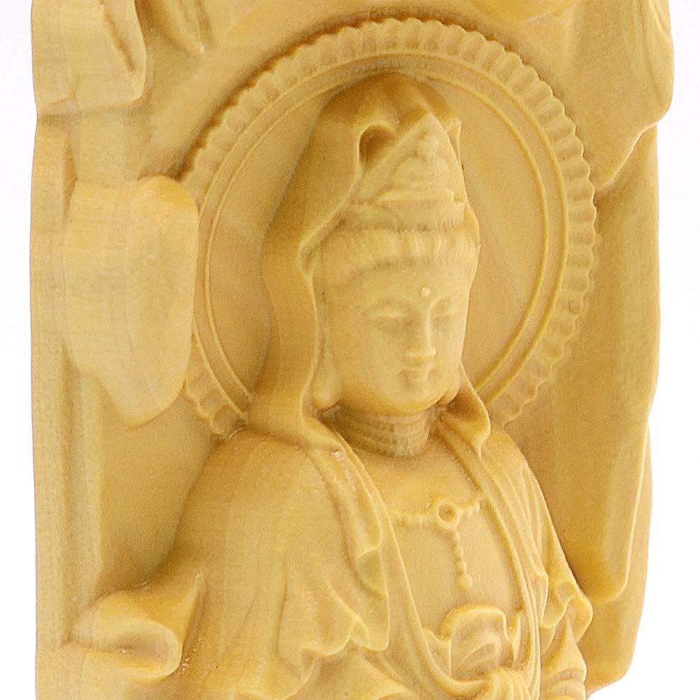 [Asuniko] Kannon Bodhisattva Wood Carving, Boxwood, Buddhist Statue, Amulet, Netsuke, 8.5cm, Protection from Evil, Prayer, Guardian Deity