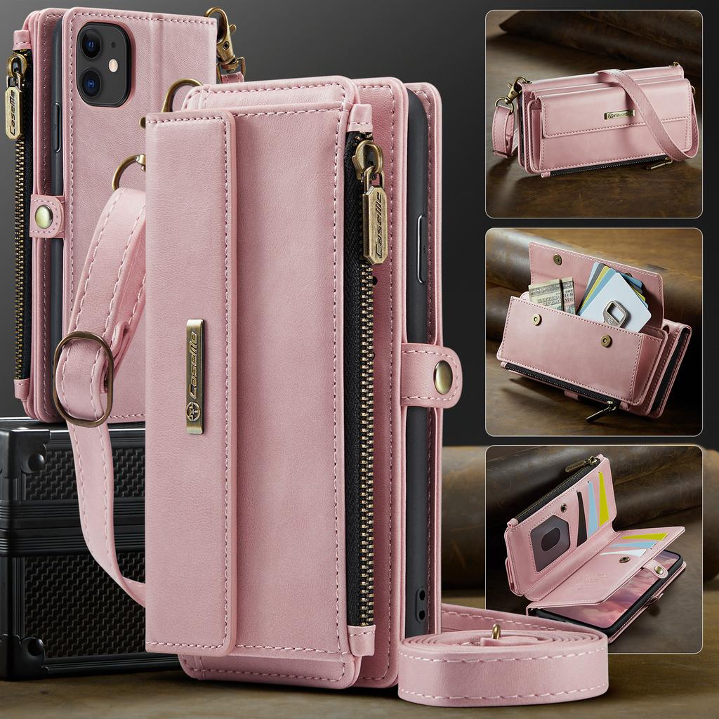 For iPhone 11 Case CASEME C39 RFID Blocking Zipper Wallet Stand Leather Cover with Strap