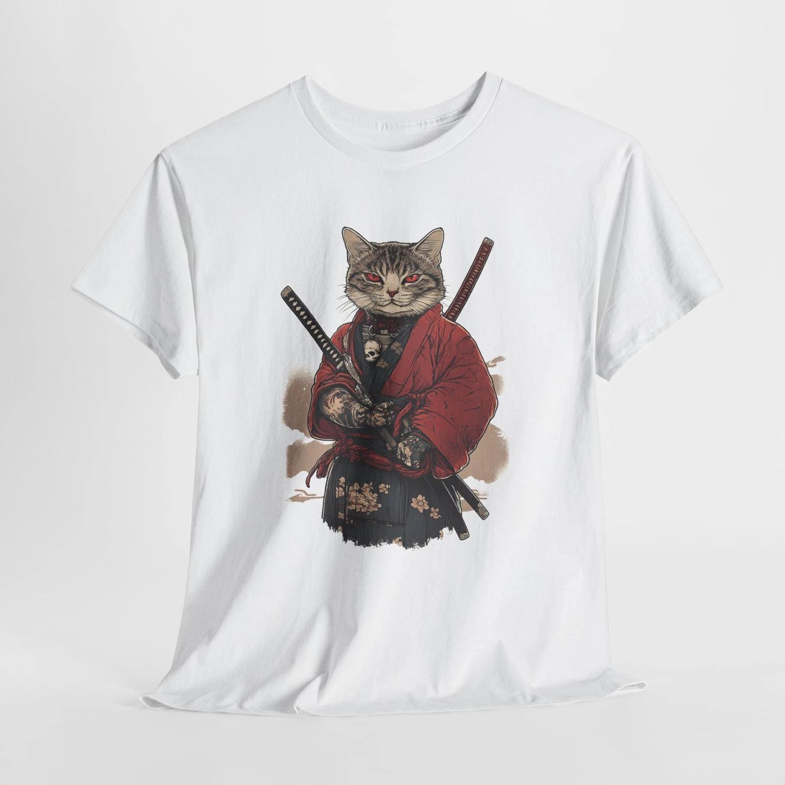 Tattooed Cat Samurai T-Shirt | Japanese Cat Samurai Shirt M