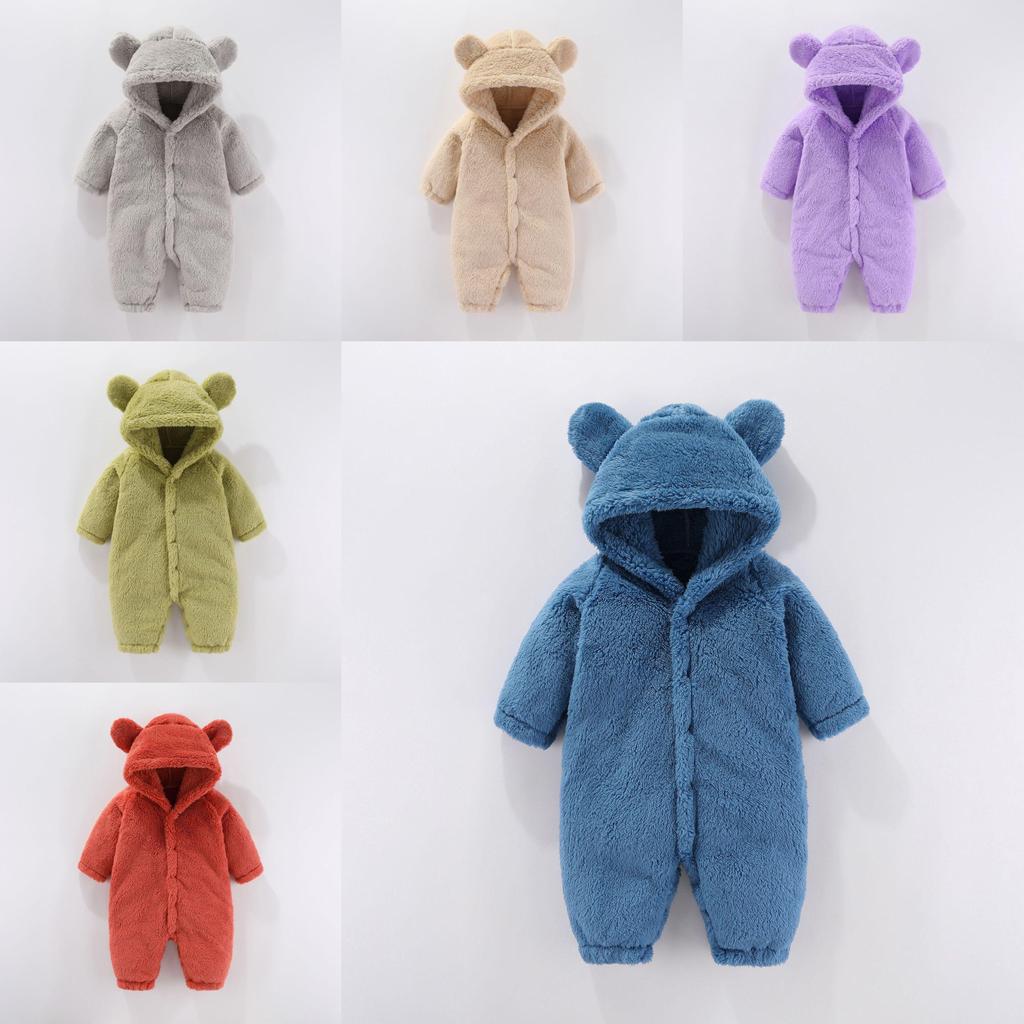 Baby Plush Romper With Hood For Newborns And Infants Safe Cotton Material
