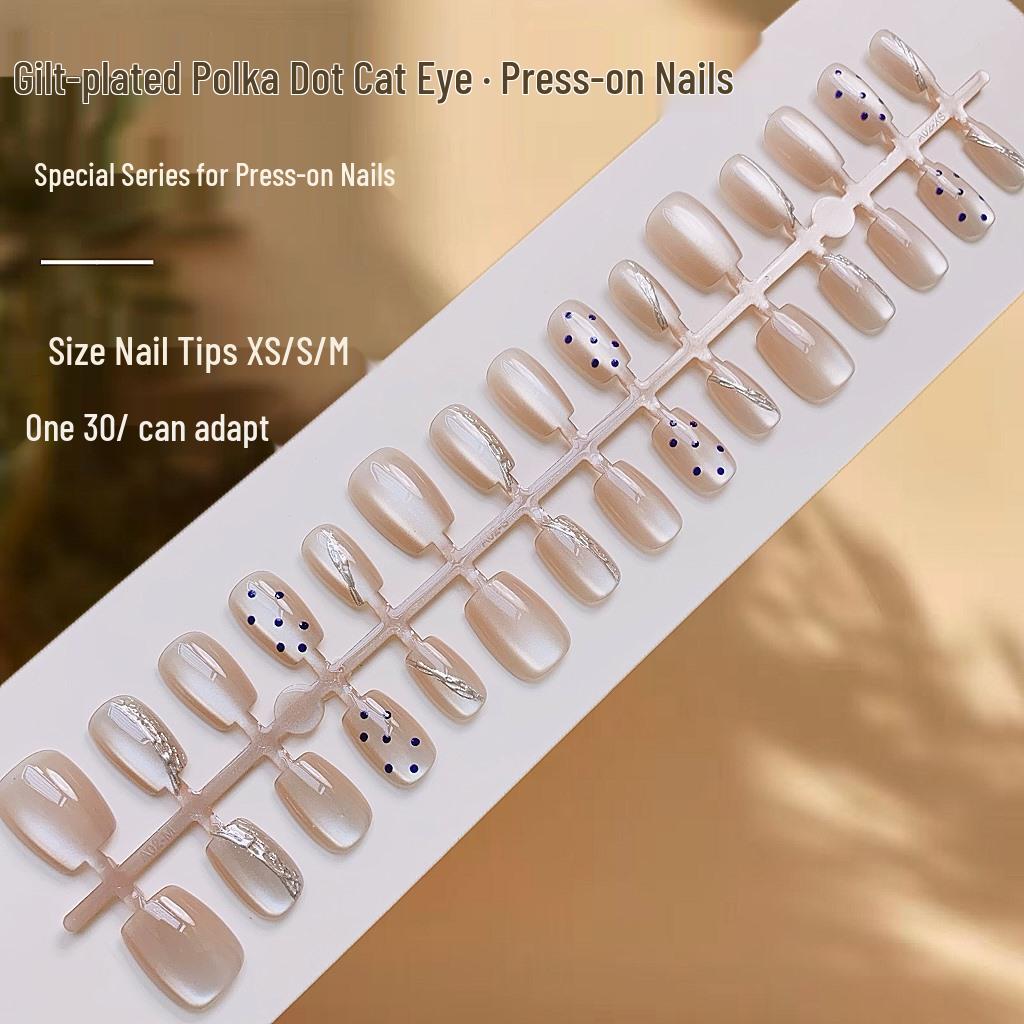 

Gilded Polka Dot Cat Eye 3D Nail Stickers - Light Luxury Whitening False Nails