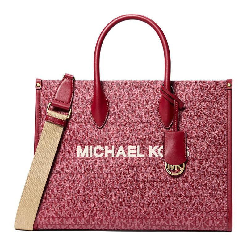 MICHAEL KORS Mirella Metal Signature Logo Tote Bag Tote Bag Shopping Bag Coated Canvas Shoulder Bag Medium Women s Cherry золотой