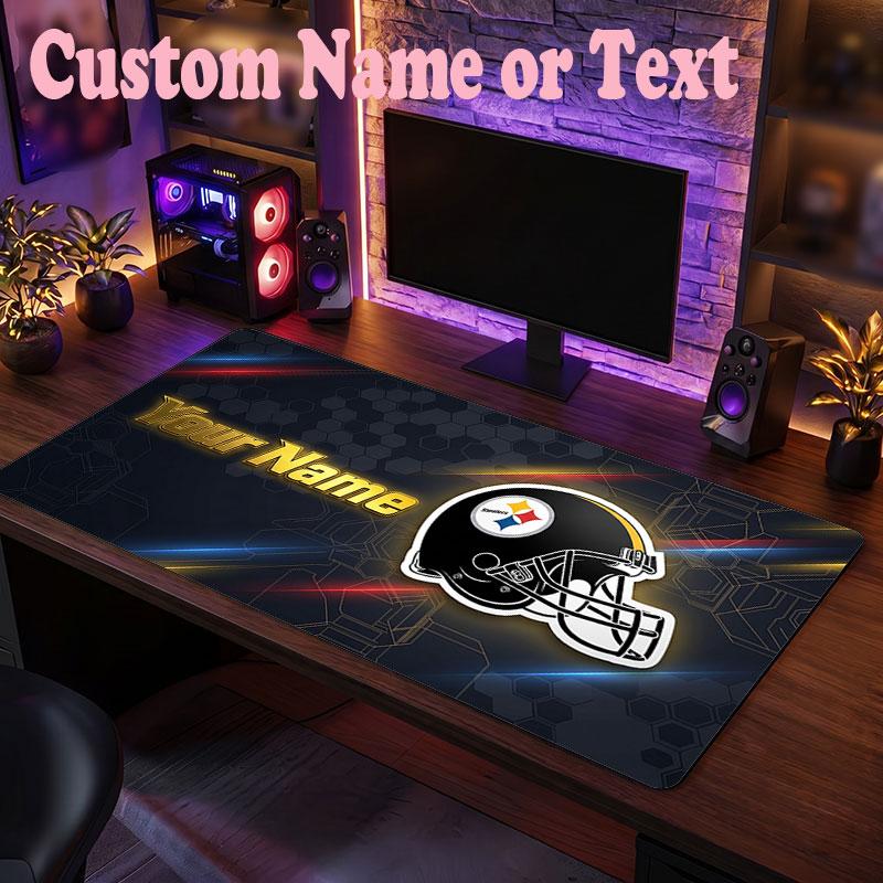 Pittsburgh Steelers Customized Name Text Mouse Pad, Large Desk Mouse Mat Personalized Home Office Present