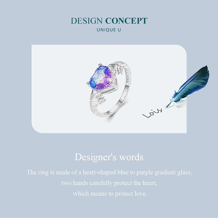 Inel de deget BAMOER din argint 925 violet, inimă, gardian, mâini, pentru femei, cadou de Ziua Îndrăgostiților, bijuterii fine romantice