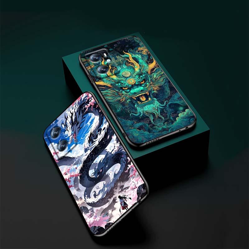 Anime-Drachen-Design für OPPO Reno 5 6 7 A96 A40 A58 Realme GT A74 A78 Neo2 A74 A78 Find X5 X3 X7 X8 Schwarze Handyhülle
