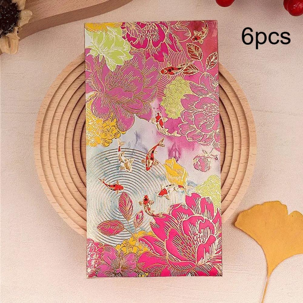 6pcs Golden Accents Thank You Cards Vibrant Floral Greeting Cards Lucky Money Bags  Wedding Birthday