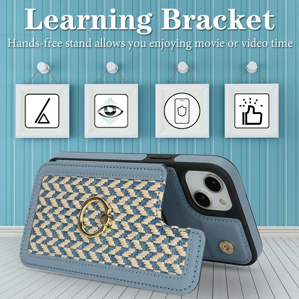 Pro iPhone 14 Plus/15 Plus Pouzdro s držákem na karty, Stojánkem, RFID blokováním PU+TPU Zadní kryt telefonu