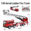 MENGDUN 1:50 Red Alloy Extendable Ladder Fire Truck Model