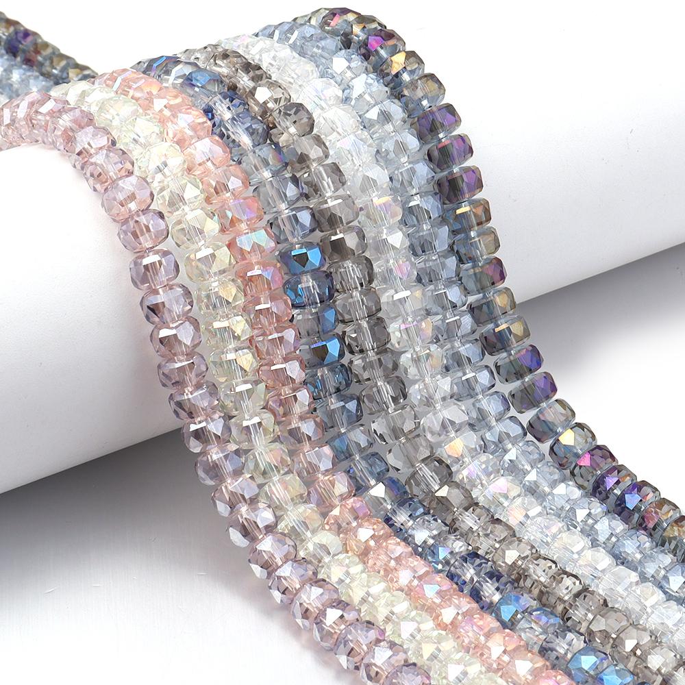 1 Strand 5x8mm Electroplated Glass Beads Transparent Colorful Wheel Shaped Loose Spaced Beads For DIY Bracelet Necklace Supplies
