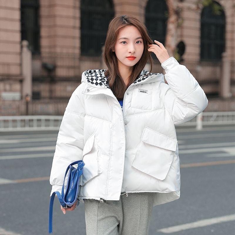 Shiny Disposable Large Size Padded Jacket Women's Short Loose Plaid Padded Jacket Winter Thick Warm Padded Jacket Tide