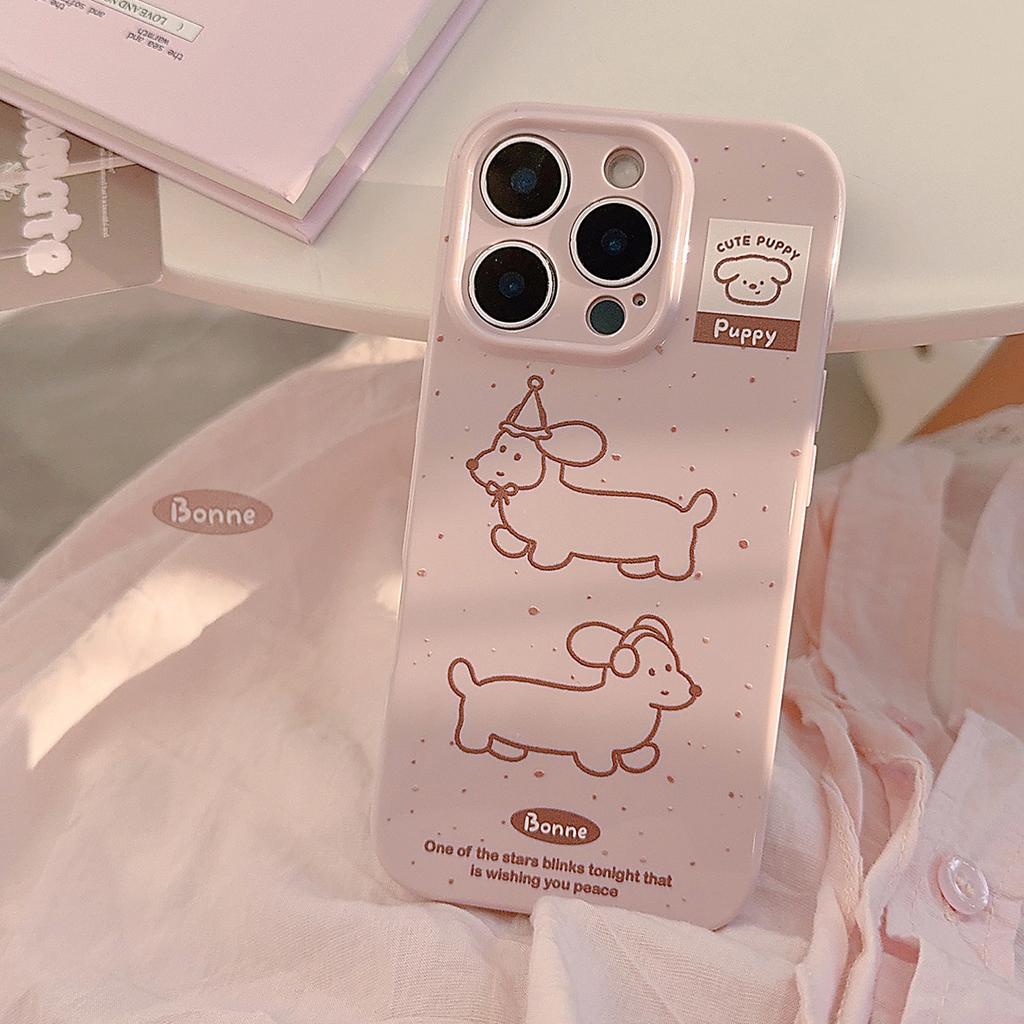 Ins Line Dachshund Suitable for Iphone16 Mobile Phone Case Cartoon 14 Apple 13 All-inclusive 15pro Max Soft 17