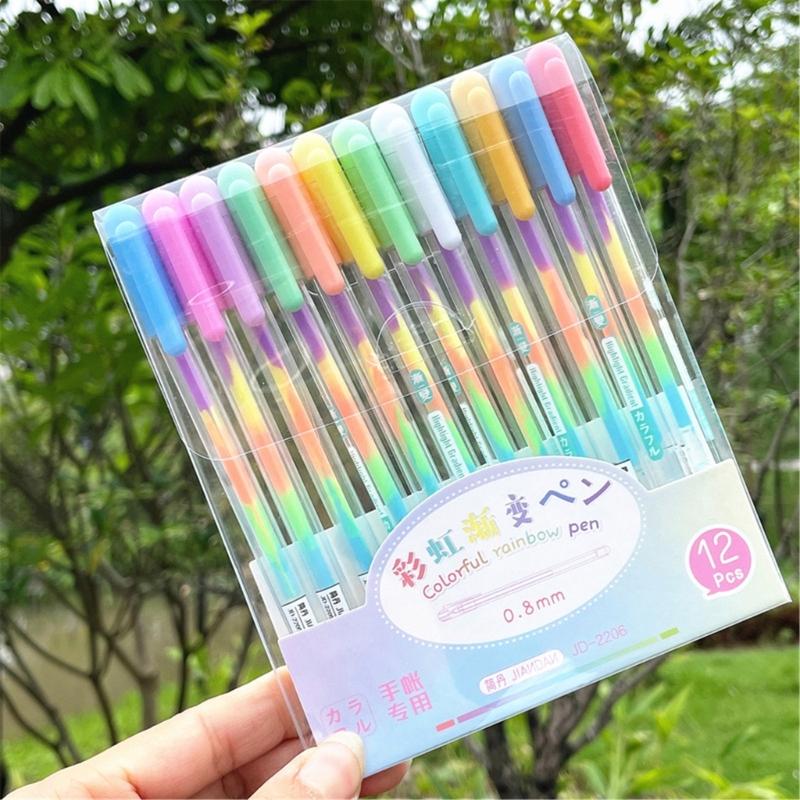 6/12 Pcs Neons Gel Pen Rainbow Ballpoint Pen Colorful Rainbow Pen Decorative Pen Stationery Supplies for Adult Student