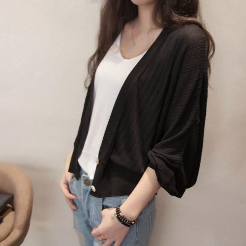 Spring Summer Lantern Sleeve Women Shawl Coat Ice Silk Cover Up Loose Korean Sun Protection Air Conditioning Knit Cardigan Thin