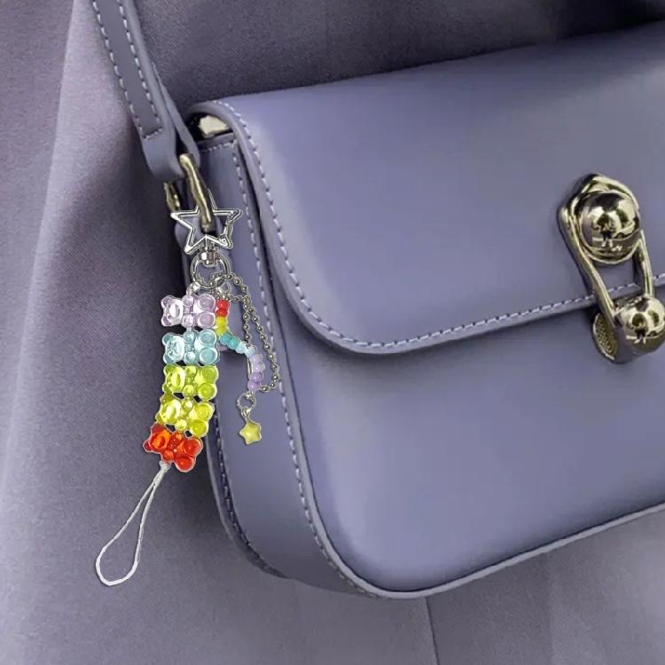 2PCS Colorful Bear Bead Keychain Multifuntional Key Pendant Bag Charm Colorful Key Jewelry Suitable for Travel and Party