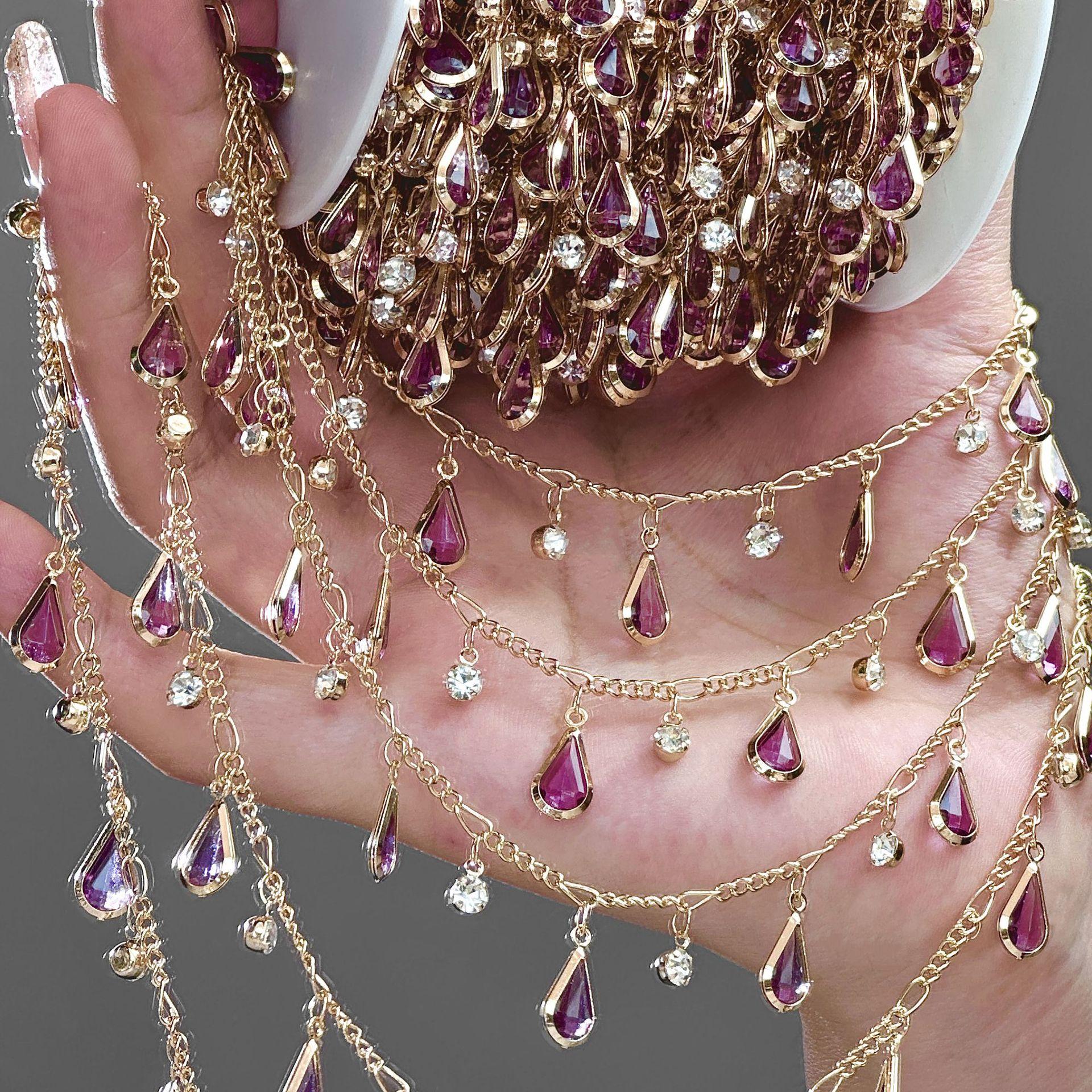 

0.5/1/2M Summer Grape Purple Droplet Shaped Rhinestone Chain for DIY Waist Chain Bracelet Necklace Jewelry Clothing Accessories 0.5meter