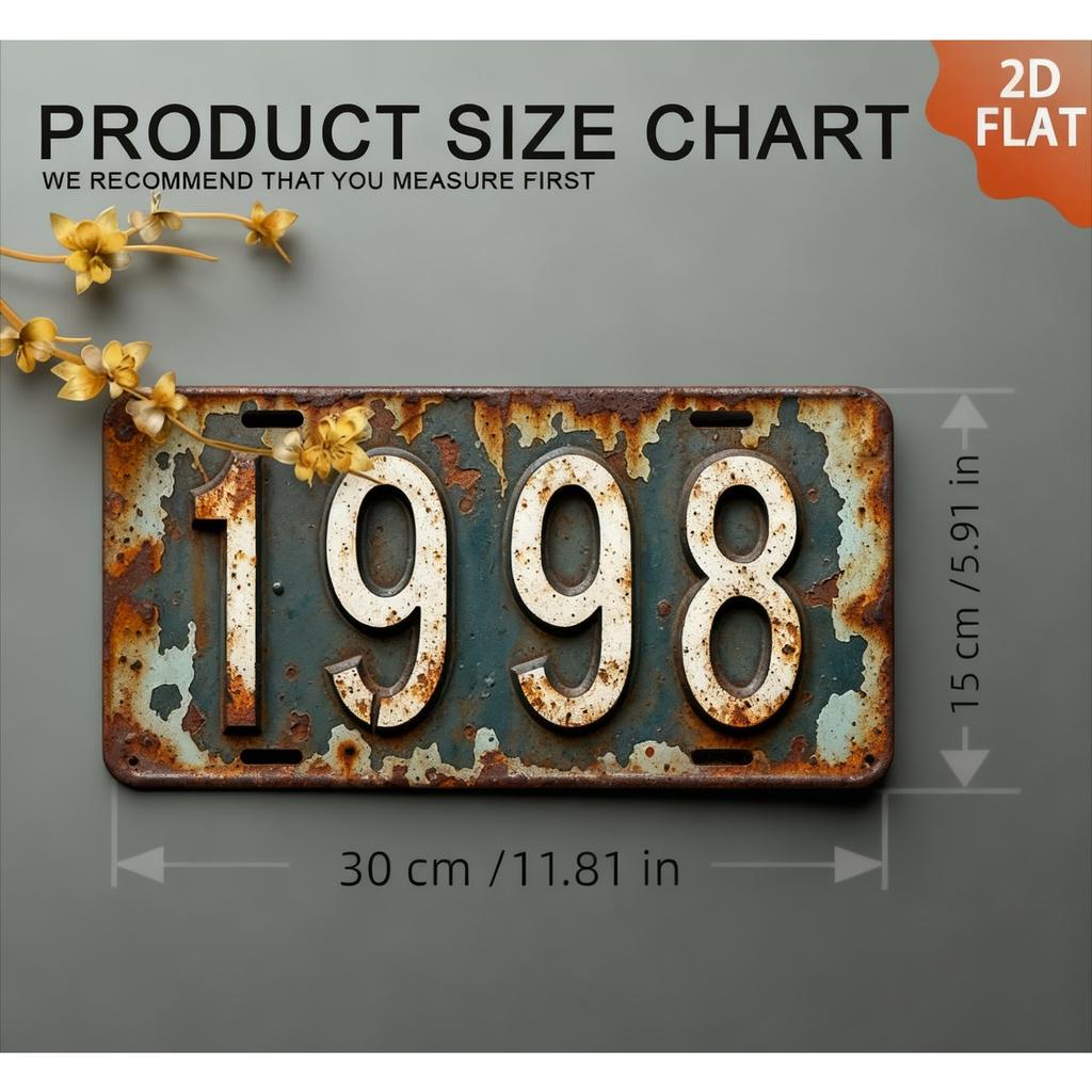 High Definition Metal Tin Sign Vintage Year Number License Plate Style Rustic Retro Wall Art Decor for Home Bar Garage