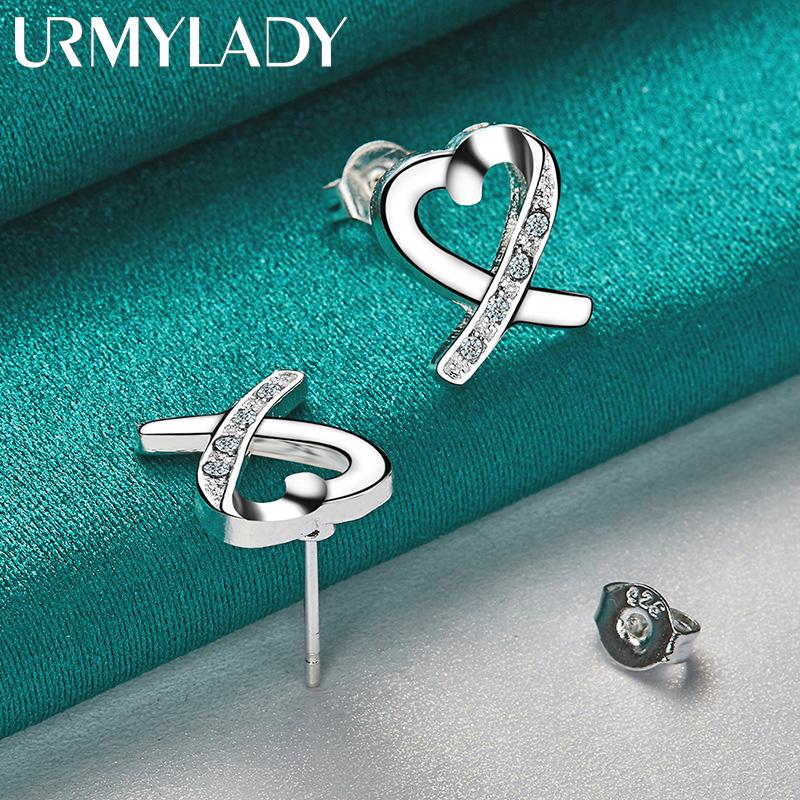 925 Sterling Silver Love Heart Zircon Stud Earrings For Women Wedding Party Fashion Jewelry