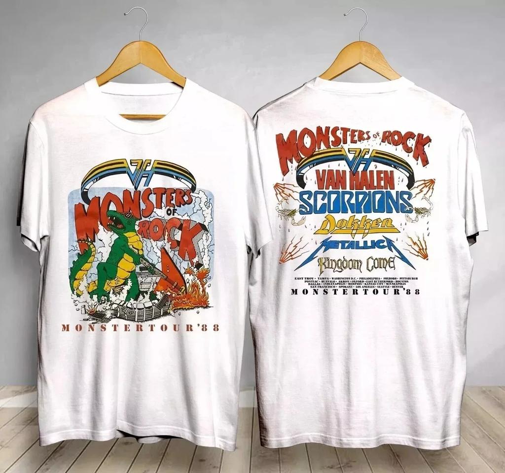 Vintage Monsters of Rock Tour 1988 T-Shirt Tour Halen Van Gift Fans Men's T-Shirt Black Casual Crew Neck Cotton Casual Tee Tops