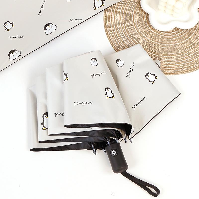 Cartoon Black Glue Automatic Umbrella - Sun Protection for Students, Sunny & Rainy Dual-Use