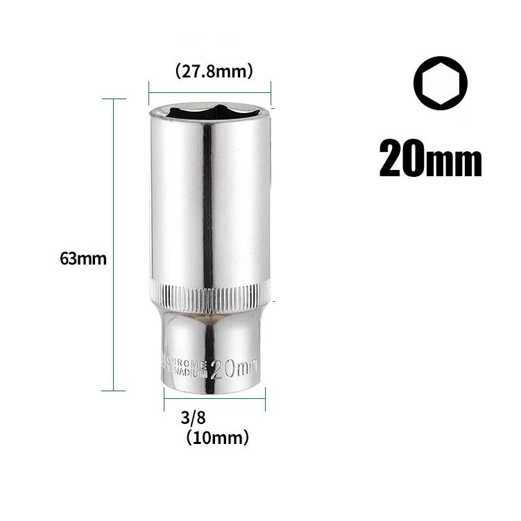 Silver Deep Socket Socket Wrenches Wrench Heads 3/8inch 63mm